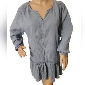 Kensie Crinkle Puff Sleeve Blue Fog Tunic Top New With Tags